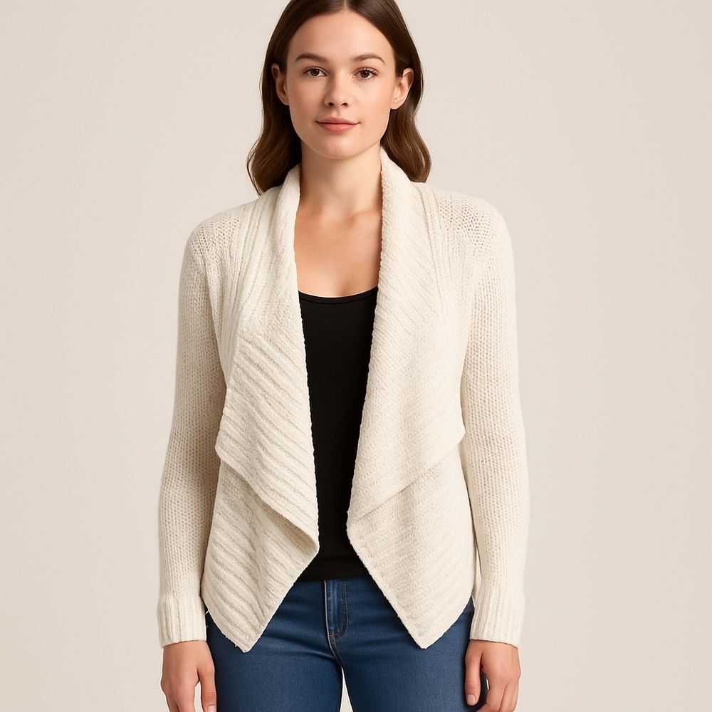 Express Design Studio Women's Cream Open-Front Sweater XS